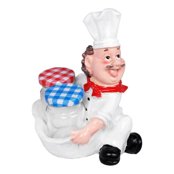 Foodie Chef Figurine Resin Holder with 2 Glass Condiment Jars (Side Facing)